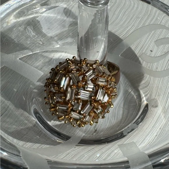 Large Gold rhinestone “ball” ring w/ rectangle muted rhinestones pieces -Size 8 - Picture 4 of 11